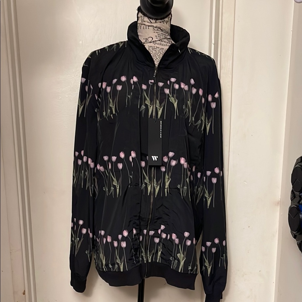 Black and Pink Bomber Jacket with Fringe Details